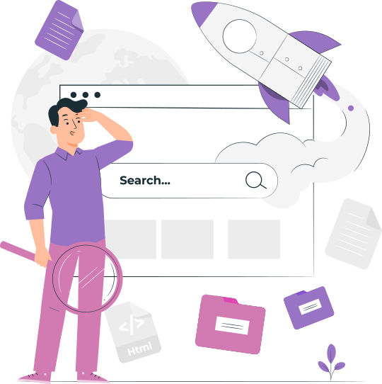 Imagem em desenho representando serviços de marketing digital.